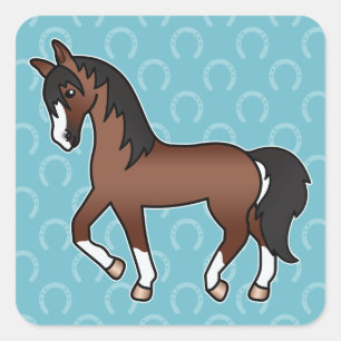 Brown Trotting Cartoon Horse Quadratischer Aufkleber