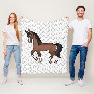 Brown Trotting Horse Niedlicher Cartoon Illustrati Fleecedecke