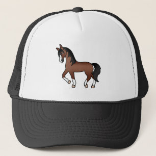 Brown Trotting Horse Niedlicher Cartoon Illustrati Truckerkappe