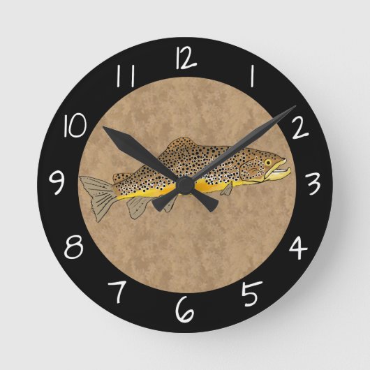 Brown Trout Fly Fishing Runde Wanduhr (Vorderseite)