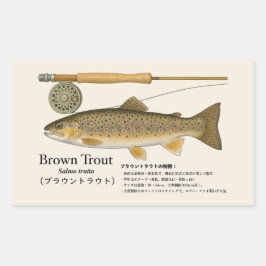 Brown Trout (Salmo trutta) – Japanese Illust Rechteckiger Aufkleber