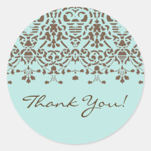 Brown & Turquoise Damask Danke Sticker