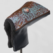brown turquoise western country leather pattern golf headcover (3/4 Vorderseite)