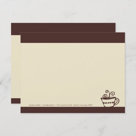 Brown- u. Creme-Kaffeetasse-Mitteilungskarten Einladung (Vorne/Hinten)