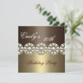 Brown- u. Goldperlen-Geburtstags-Einladung Einladung (Stehend Vorderseite)