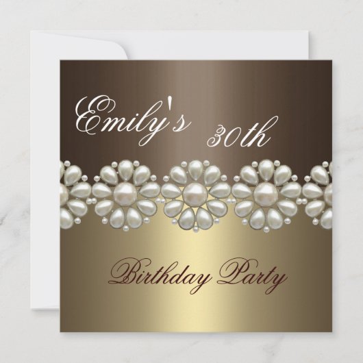 Brown- u. Goldperlen-Geburtstags-Einladung Einladung (Vorderseite)