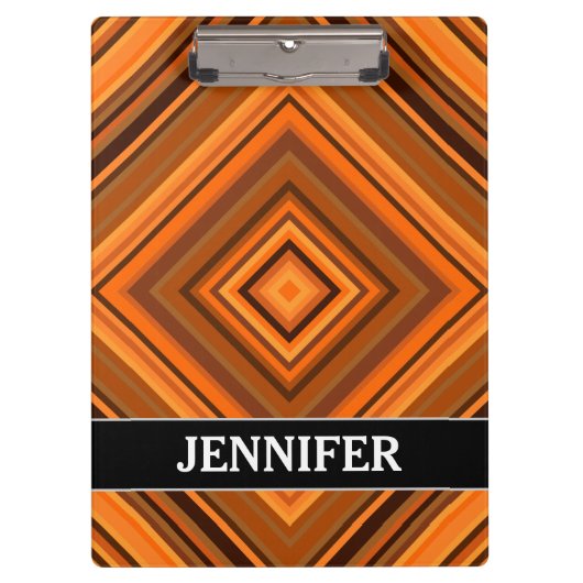 Brown u. orange Quadrat-Muster + Individueller Klemmbrett (Vorderseite)