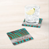 Brown und aquamarines Zebra-Muster danken Ihnen Rechteckiger Pappuntersetzer (Vor Ort)