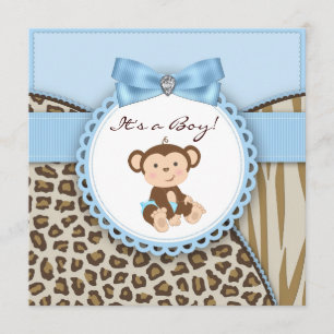 Brown und blaue Affe-Baby-Dusche Einladung