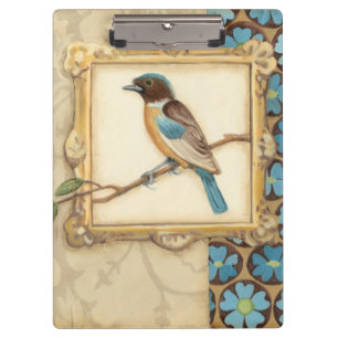 Brown und blauer Vogel auf einer Niederlassung, Klemmbrett