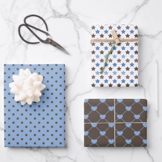 BROWN- UND BLUE-PATTERN GESCHENKPAPIER SET (Vorderseite)