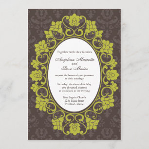 Brown und Chartreuse Blumendamasthochzeit laden Einladung