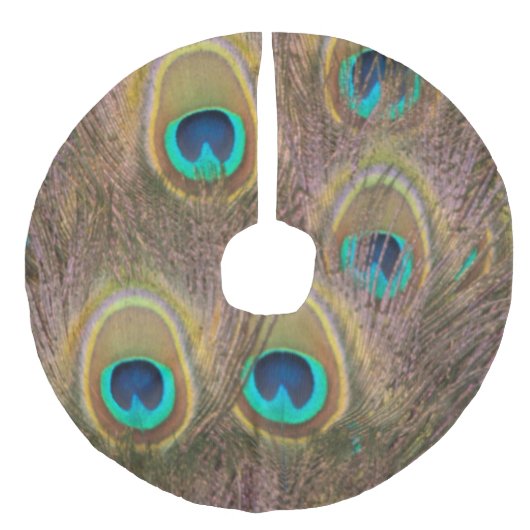 Brown- und Goldpfau Leinenimitat Weihnachtsbaumdecke (Vorderseite)