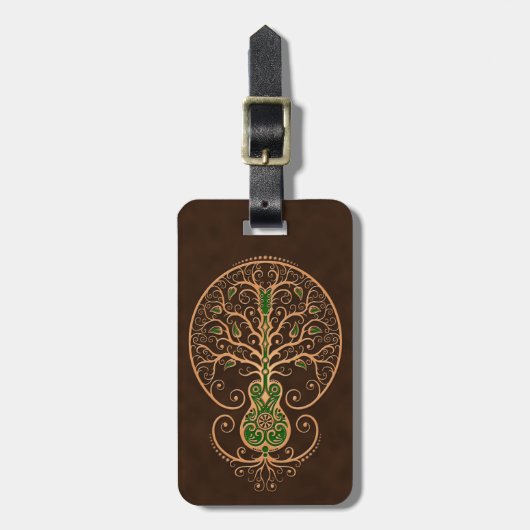 Brown und grüner Gitarren-Baum des Lebens Gepäckanhänger (Vorderseite vertikal)