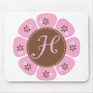 Brown und rosa Monogramm H Mousepad
