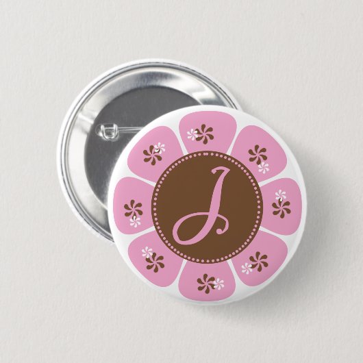 Brown und rosa Monogramm J Button (Vorne & Hinten)