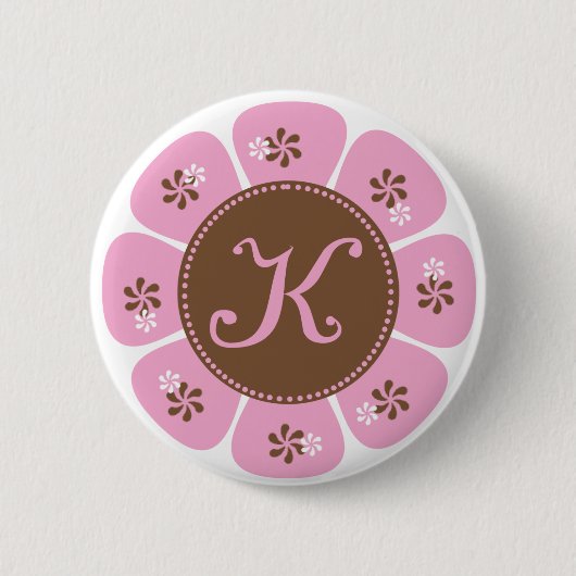 Brown und rosa Monogramm K Button (Vorderseite)