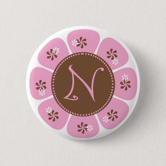 Brown und rosa Monogramm N Button (Vorderseite)
