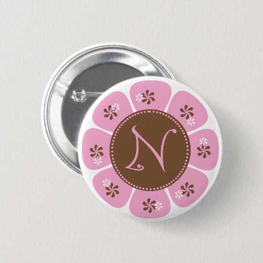 Brown und rosa Monogramm N Button (Vorne & Hinten)