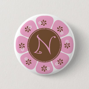Brown und rosa Monogramm N Button