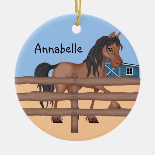 Brown und schwarzes Pferd auf einem Bauernhof Keramikornament (Vorne)