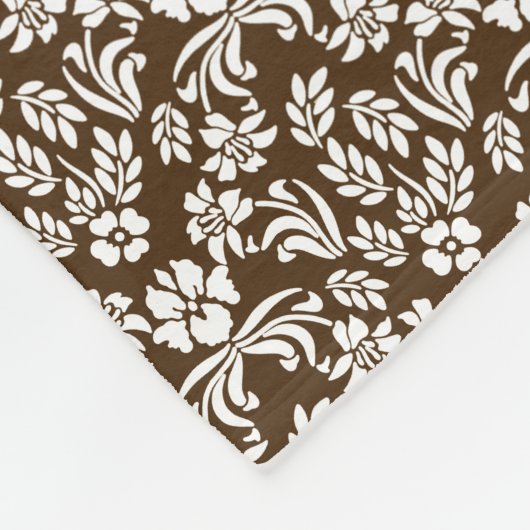 Brown und weiße Blumendamast-Fleece-Decke Fleecedecke (Ecke)