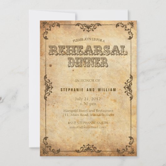 Brown Vintag Floral Probe Dinner Card Einladung (Vorderseite)