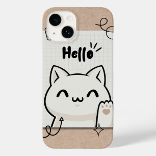 Brown Vintag hello cat niedliche Design Ästhetik Case-Mate iPhone 14 Hülle