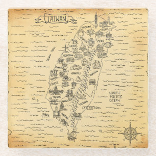 Brown Vintag Illustration of Taiwan Glass Unterset Glasuntersetzer