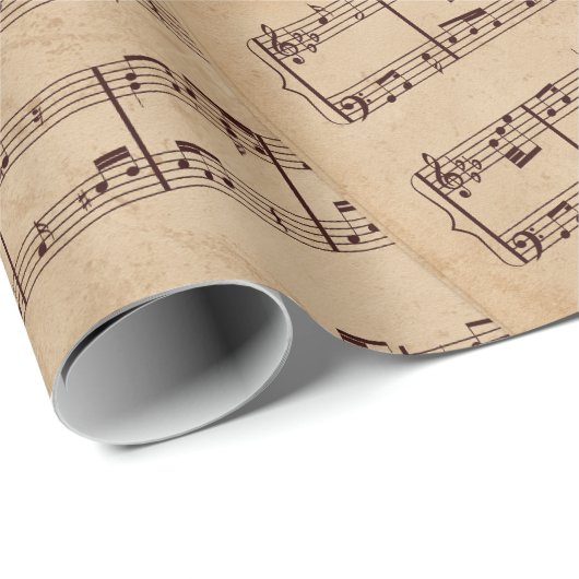 Brown Vintag music notes sheet Geschenkpapier (Rolleneckpunkt)