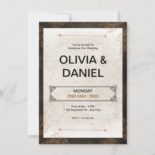 Brown Vintag Retro Wedding Einladung (Vorderseite)