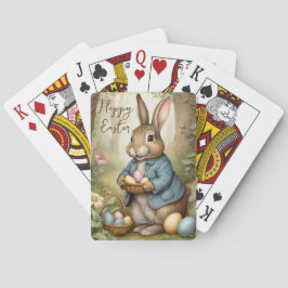 Brown Vintage Easter Bunny Holding Eggs  Spielkarten