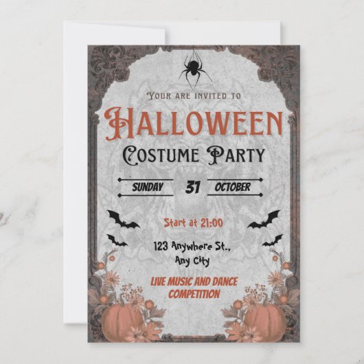Brown Vintage Halloween Costume Party Invitation Einladung (Vorderseite)