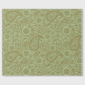 Brown Vintage Paisley Custom Green Background Geschenkpapier (Flach)