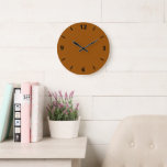 Brown Wall Clock with Black Numbers Große Wanduhr<br><div class="desc">A dark,  solid color "Brown" Wall Clock with black numbers. This brown is pure brown. Click on "Customize" to change color or to add text or a design. Product Hex Code: #964b00</div>