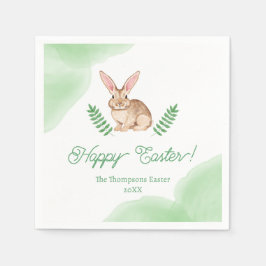 Brown Watercolor Bunny And Greenery Happy Easter Serviette