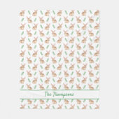 Brown Watercolor Bunny Pattern With Custom Name Fleecedecke (Vorderseite)