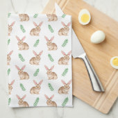 Brown Watercolor Bunny With Foliage Pattern Geschirrtuch (Viertel Falte)