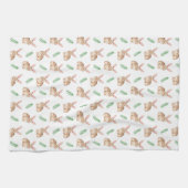 Brown Watercolor Bunny With Foliage Pattern Geschirrtuch (Horizontal)