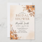 Brown Watercolor Flowers Boho Style Bridal Swower Einladung (Vorderseite)