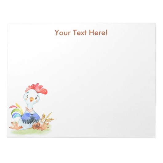 Brown Watercolor Little Rooster Notizblock (Vorderseite)