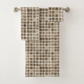 Brown Waterolour Grid Badhandtuch Set (Insitu)