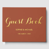 Brown Wedding Bride Groom Monogram Foil Guestbook Gästebuch (Vorderseite)