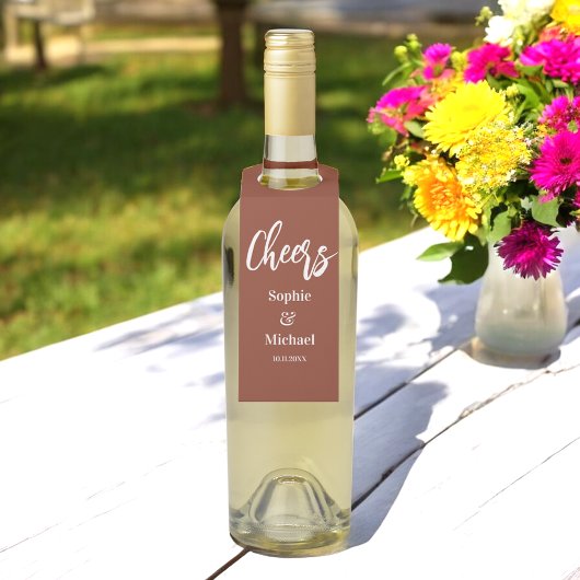 Brown Wedding Cheers Terracotta Flaschenanhänger
