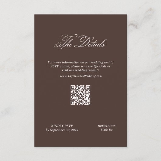 Brown Wedding Details Qr Code Begleitkarte (Vorderseite)