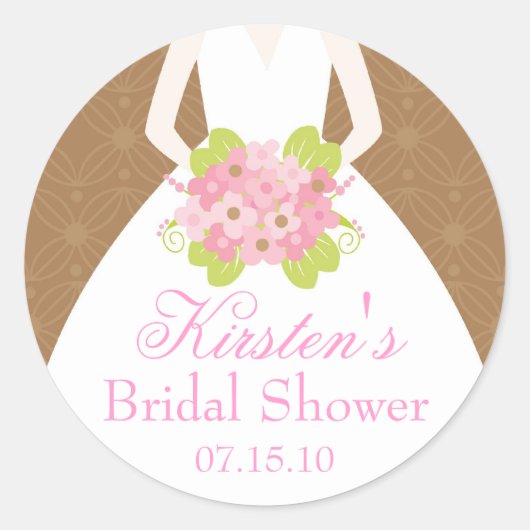 Brown Wedding Dress Brautparty Runder Aufkleber (Vorderseite)