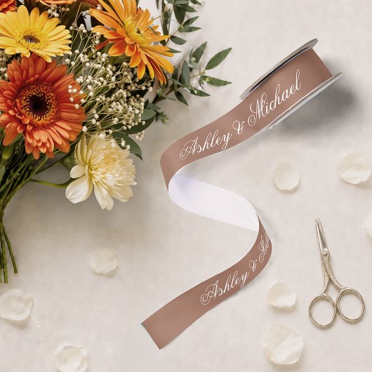 Brown Wedding Elegante Calligraphy Einfache Skript Satinband