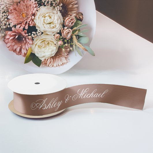 Brown Wedding Elegante Calligraphy Einfache Skript Satinband