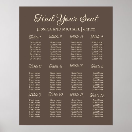 Brown Wedding Reception Sitzplan Poster (Vorne)