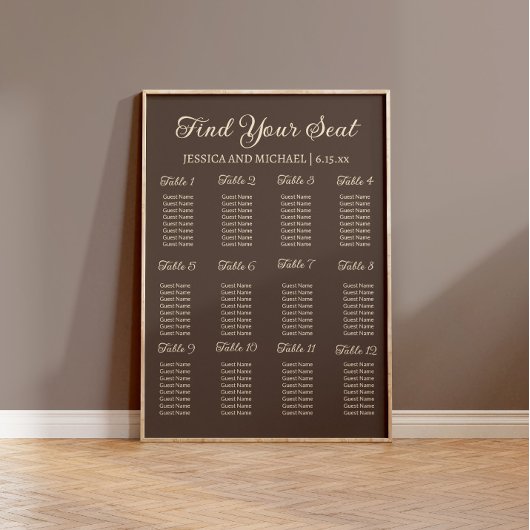 Brown Wedding Reception Sitzplan Poster